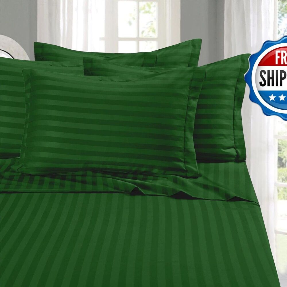 Elegant Comfort 6-Piece Damask Stripe Sheet Set, Queen, Hunter Green